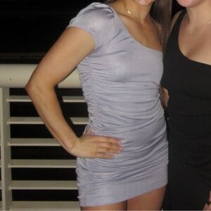 One Shoulder Light Purple Ruched Mini Dress